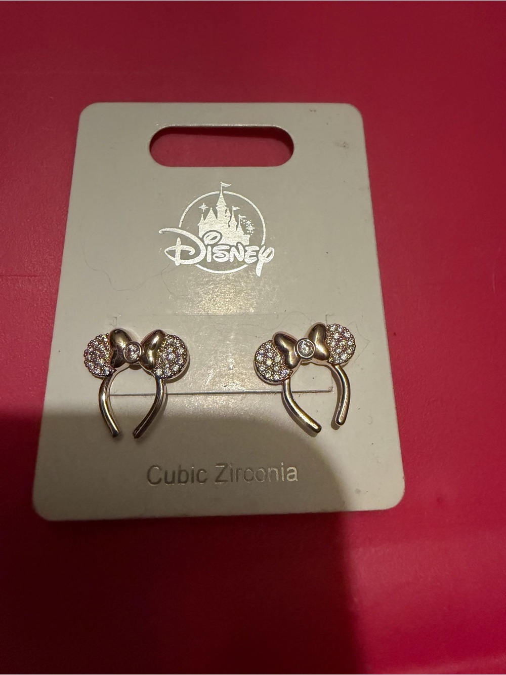 Disney Rose Gold Minnie Mouse Bow Stud Earrings with Clear Stones